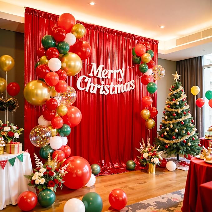 10x10 ft Wrinkle Free Red Sequin Backdrop Curtain for Parties,Thick Not Fall-Off Glitter Backdrop Drapes,2 Panels 5x10ft Shimmer Photo Back Drop Cloth for Wedding Birthday Photography Background