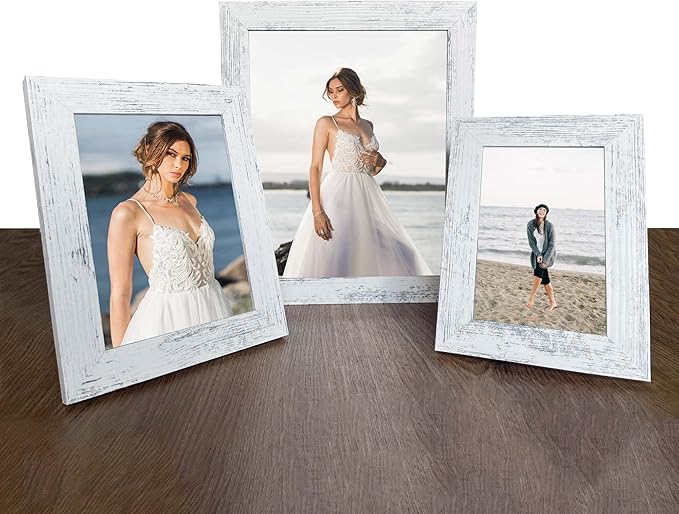 5x7 Picture Frame Set of 4, High Definition Glass Distressed White Frame, 5 x 7 Wood Photo Frames for Tabletop Display and Wall Mounting
