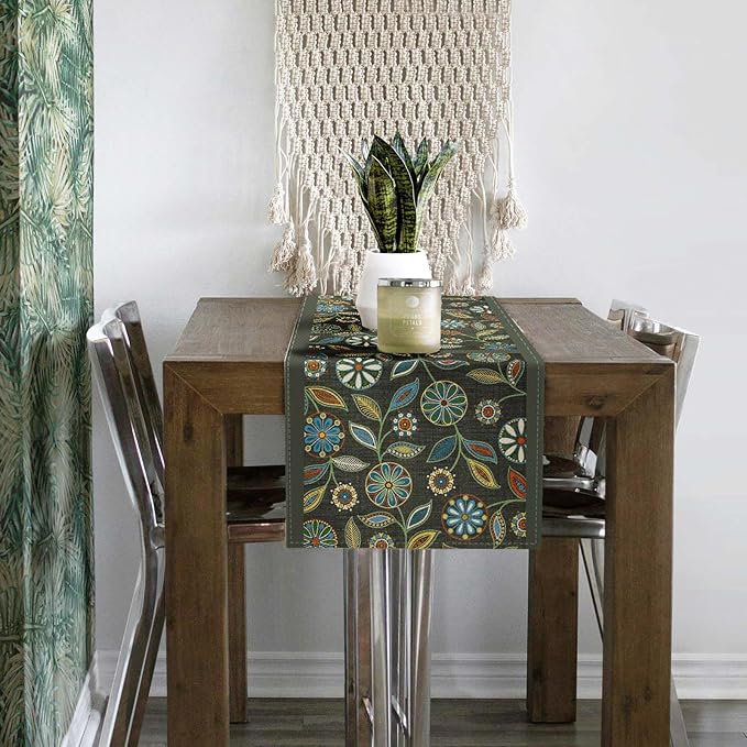 Snycler Table Runner Boho Table Runners Vintage Elegant Farmhouse Table Center Linen Decor for Home Dining Party Entrance (13x48 Inch) Gray&Green