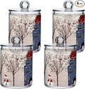 Christmas Winter Qtip Holder Dispenser 4 Pack Snowmen Snow Courtyard with Trees Apothecary Jars with Lids Bathroom Vanity Countertop Canister Storage Organizer for Cotton Ball,Swabs,Pads,Floss