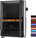 Lined Journal Notebook for Women Men, 256 Numbered Pages Hardcover Leather Journals for Writing, A5 Journaling Notebooks, College Ruled Journal for Business Work School Note Taking 5.75" x 8.38" Black