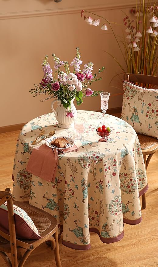 patdrea Designer Linen Beige Round Tablecloth,Vintage Italian Trees Pattern Table Cloth,Decoration Table Cover Cloth for Kitchen Dining Christmas,Tea Party,Thanksgiving,Diameter 67"-Tatiana a