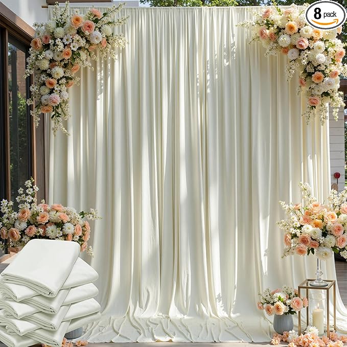 40×12ft Wrinkle Free Ivory Backdrop Curtain for Wedding Parties, 8 Panels 5×12ft Long Soft Silky Polyester Backdrop Drapes Cream Photo Back Drop Curtains for Party Photography Background Cloth