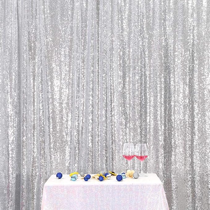 Eternal Beauty Silver Sequin Backdrop, 6x8 Ft Glitter Background Curtains for Shimmer Photography Party Wedding Birthday Back Drop Decor