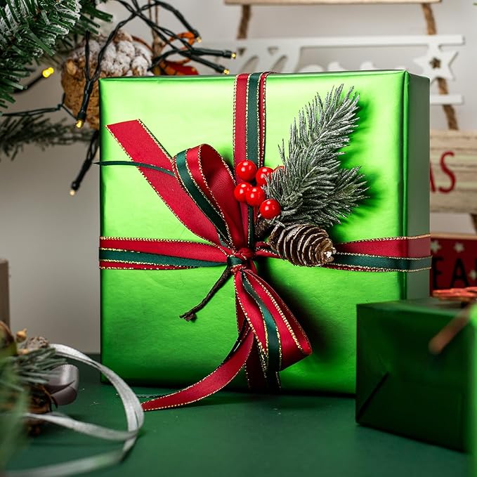 Garbendy Green Wrapping Paper - Solid Color Metallic Sparkle Paper Perfect for Father's Day, Birthday, Wedding, Baby Shower, Party - 17 Inch X 33 Feet