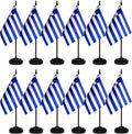 12 Pack Greece Desk Flags Set, Greek Small Mini Table Office Flags with 12" Solid Black Pole, 8.2 x 5.5 Inches, Home and Office Decoration, Festival Celebrations