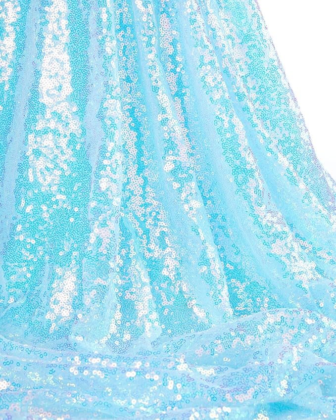 QueenDream Iridescent Tablecloth Blue Sequin Table Cloth Overlay Glitter Mermaid Birthday Party Decorations 90x132 Inches