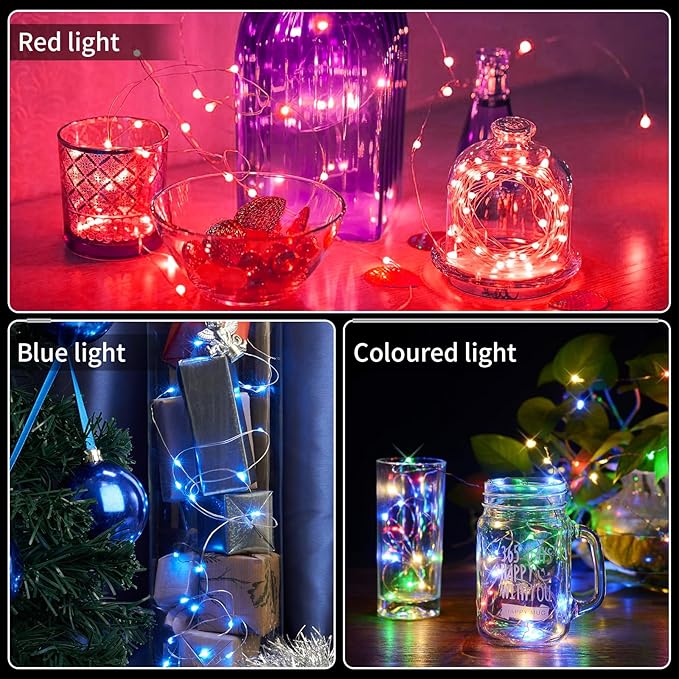 Aogist Led Fairy Lights 3 Modes Battery Operated String Lights Waterproof Silver Wire 7 Feet Firefly Starry Moon Mason Jar Lights for DIY Wedding Party Christmas (6-Colors, 12 Pack)