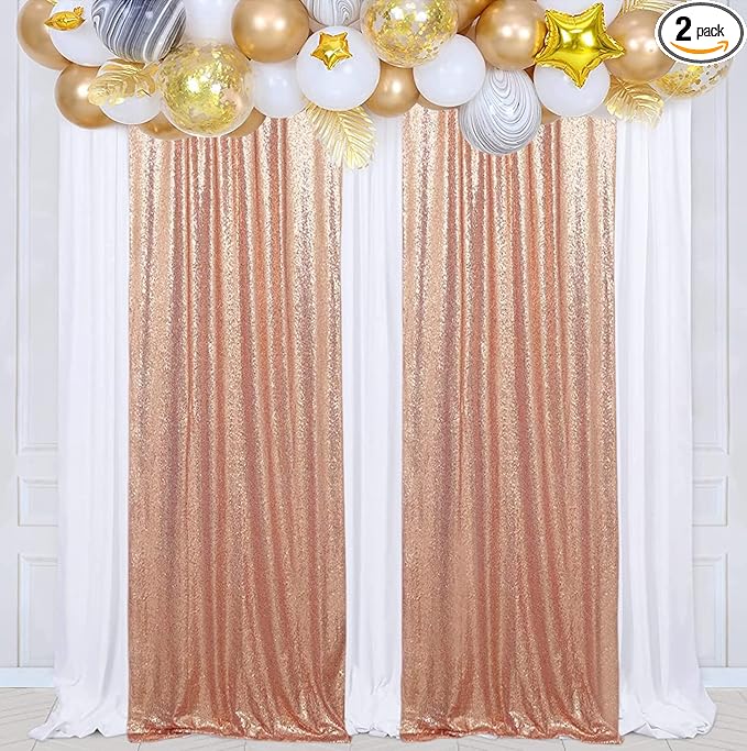 Poise3EHome Rose Gold Sequin Backdrop,2 Panels 2FTx8FT Glitter Background for Party Birthday Party Baby Shower Wedding Christmas Thanksgiving Holiday Festival Decor
