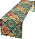 Bohemian Patchwork Table Runnerboho Colorful Tile Patchwork Indian Floral Print Table Runner for Home Kitchen Indoor Outdoor Party Wedding Decor, 13x120inch