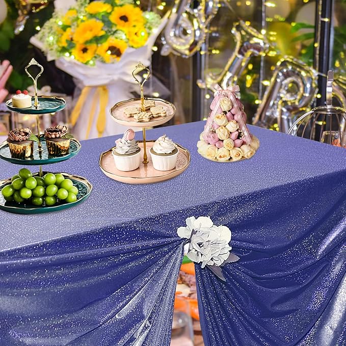 Fitable Sequin Tablecloth for Parties 60x84 Inch - Sparkle Glitter Table Cloth Laser Rectangle Overlay for Wedding Baby Shower Ceremony Birthday Holiday Banquet, Dark Blue