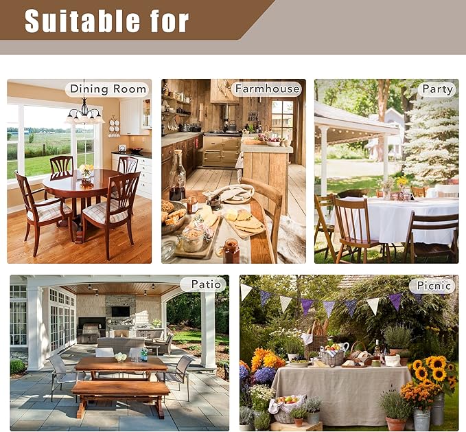 Fitable Faux Linen Beige Table Clothes 60 x 84 Inch - 2 Pack Neutral Tablecloths for Rectangle Tables, Faux Burlap Table Covers for Kitchen Dining, Wedding, Party, Farmhouse, Outdoor Picnic