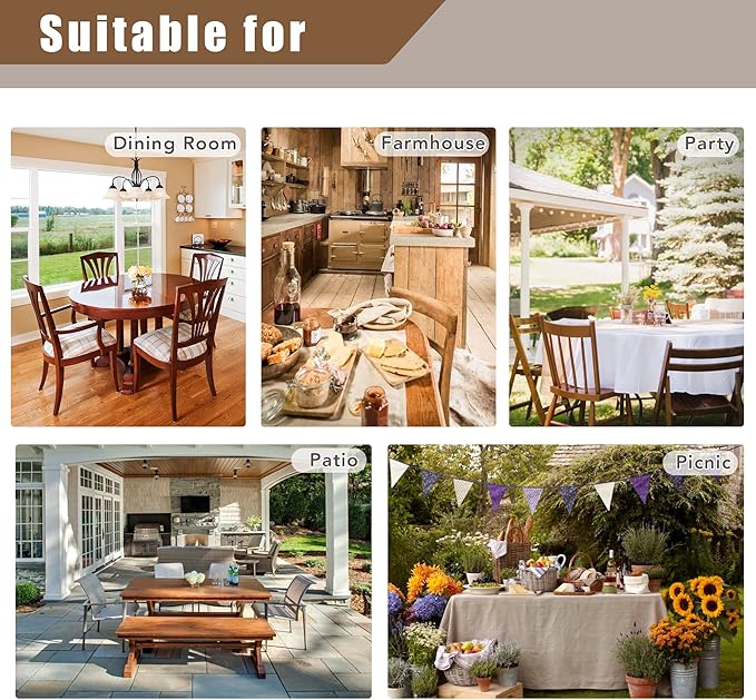 Fitable Faux Linen Tablecloths Rectangle 60 x 120 Inch - 2 Pack Neutral Table Clothes for 8 Foot Tables, Nature Faux Burlap Kitchen Table Covers for Dining, Party, Farmhouse, Banquet, Buffet