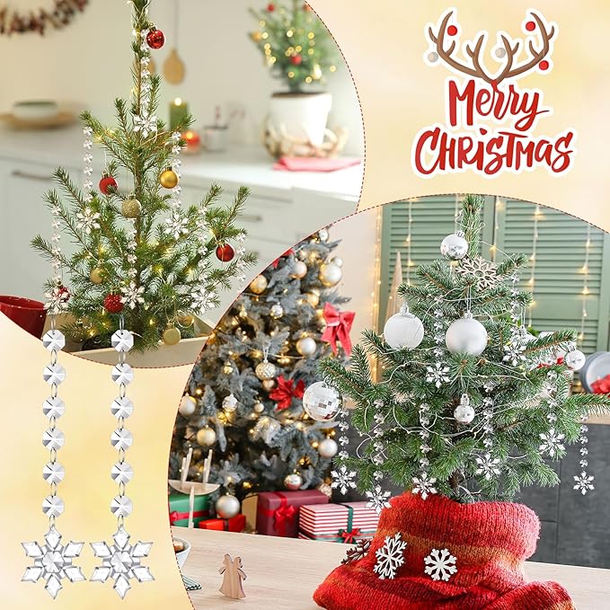 Nuenen 100 Pcs Acrylic Hanging Crystals for Centerpieces Chandelier Clear Crystal Garland Strands Ornament Acrylic Clear Beads Prisms Pendant for Christmas Tree Window Home Decoration(Snowflake)