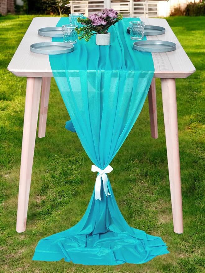 MDS Halloween Chiffon Table Runner - 20 Pack, 29 x 170 Inches, 14ft Each - Sheer Spooky Table Runners for Haunted House Parties, Trick-or-Treat Tables, Witchy Décor, Wedding & Events - Peacock Blue