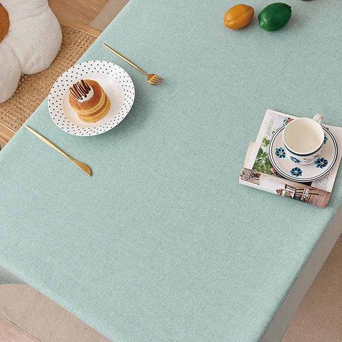 NLMUVW Sage Green Linen Tablecloth Rectangle 8ft, Rustic Textured Table Cloth Water Resistant Farmhouse Table Cover for Kitchen Dining Party Coffee, 54x120 Inch