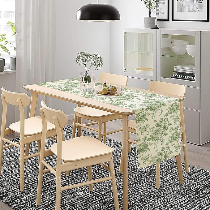 Vintage Flower Table Runner, Wildfloral Green Floral Sketch Pattern Print Table Runner for Kitchen Dinning Table Runner Decor Home Wedding Party Holiday, 13x36 Inch