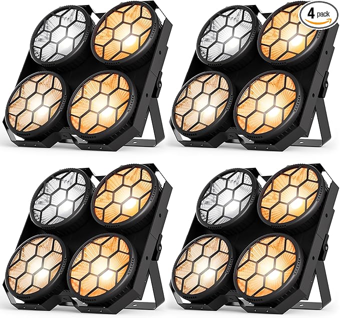 Stage Lights, 4X100W COB Spotlight LED Par Can Retro Lights, 2 in 1 Cool White & Warm White DMX512 Sound Activated Blinder Uplights for Events Parties Wedding Church Concert Studio Show Dance - 4Packs