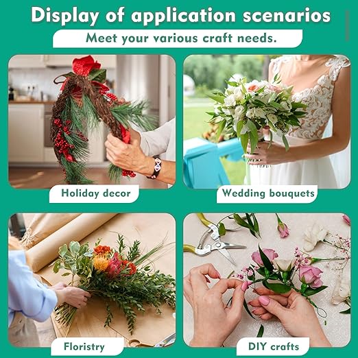Floral Tape and Wire, Green Floral Tape, Arrangement Tools Kit with Wire Cutter, 22 Guage Paddle Wire 26 Gauge Flower Wire Set, Boutonniere Pin for Bouquets, Crafts, Wrap Florist