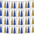 4P Navy-Blue White-Gold Foil Fringe Metallic Tassel-Garland, Tassels Banner Streamers for Parade Floats, Bachelorette, Wedding, Birthday, Halloween, Christmas, Bridal/Baby Shower Party Decorations