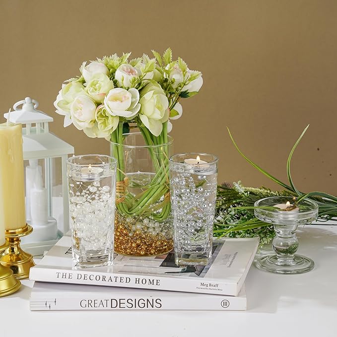 13Feet Pearl String Spool Roll for Floating Candles Faux Pearls Strands Garland for Vase Filler Wedding Centerpiece Christmas Table Decor (White)