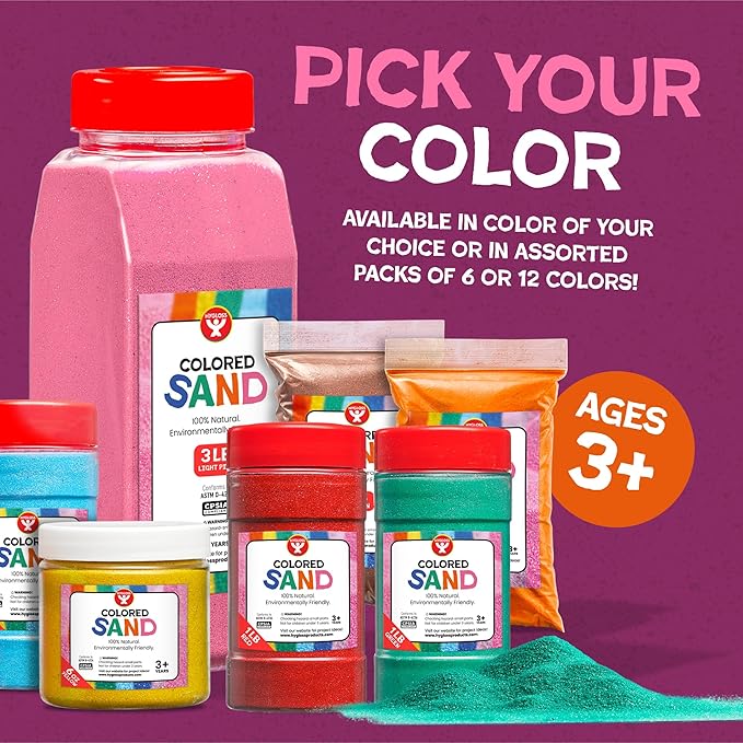 Hygloss Colored Sand for Crafts – 1 lb Bottle, Bright Rainbow – Vibrant Colorful Fine Sensory Play Sand Art Kits for Kids – Classroom Activities for Children 3 4 5 6 7 8 9 10 11 12 – Safe for Ages 3+