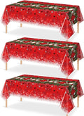 3Pieces Merry Christmas Tablecloth Plastic Christmas Tree Ball Table Cover Rectangle Winter Snowflake Tablecloth for Merry Christmas Holiday New Year Eve Party Decorations Supplies,54x108inch
