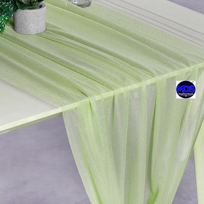 MDS 20 Pack 10ft Chiffon Table Runner 29 x 120 Inches Sheer Wedding Runner Romantic Rustic Table Runner for Wedding Decorations, Birthday Parties, Bridal Shower Party Arch Decor - Sage Green