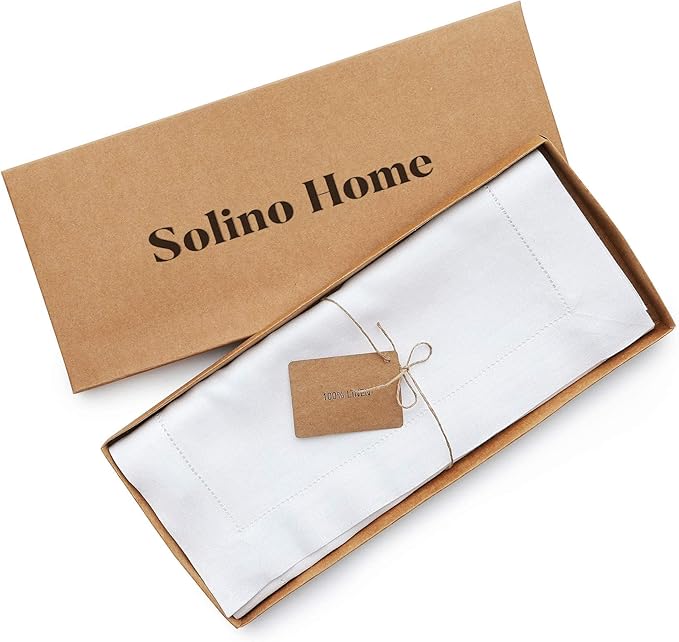 Solino Home Linen White Table Runner 72 Inches Long - 100% Pure Linen Hemstitch Table Runner 14 x 72 Inch for Dresser, Dining, Fall, Autumn, Halloween, Thanksgiving, Holiday - Classic Hemstitch