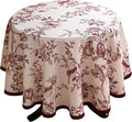 ISAENNE Designer Vintage Linen Round Tablecloth,Red Floral Pattern Linen Stain Resistant Table Cloth,Decor Tablecloths for Dining Thanksgiving Kitchen Christmas,Diameter 67"-Harmony