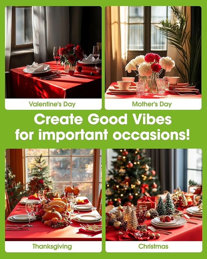 Pureegg Plastic Table Cloth Disposable 10 Pack, 54 x 108 Inch Table Cloths, Valentines Day, Thanksgiving, Christmas Decorations, Fall Tablecloths, Rectangle, Plastic Cover, Leakproof & Sturdy, Red