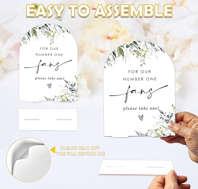 Greenery Wedding Fan Sign, 6 x 8 Inch White Arch Acrylic Wedding Sign with Holder, Wedding Sign for Ceremony and Reception, Wedding Decoration, Wedding Supplies - LY23