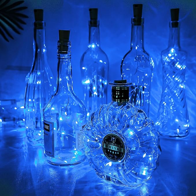 Aluan Wine Bottle Lights with Cork 10 Pack 20 LED Christmas Mini Fairy Lights for Indoor, Waterproof Battery Operated Cork Lights for Liquor Bottles Party Jar Wedding Reception Bar Decoration, Blue