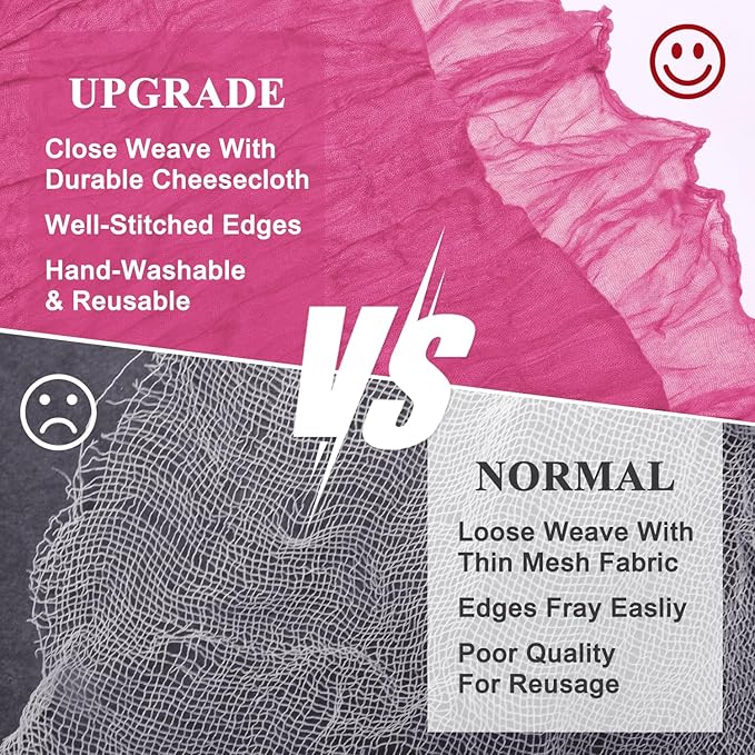 Asee'm 3pcs Cheesecloth Table Runner 120 Inches Long Deep Pink Boho Gauze Cheese Cloth Runner 10FT Rustic Sheer Table Runners for Christmas Wedding Party Baby Shower Spring Easter Decoration