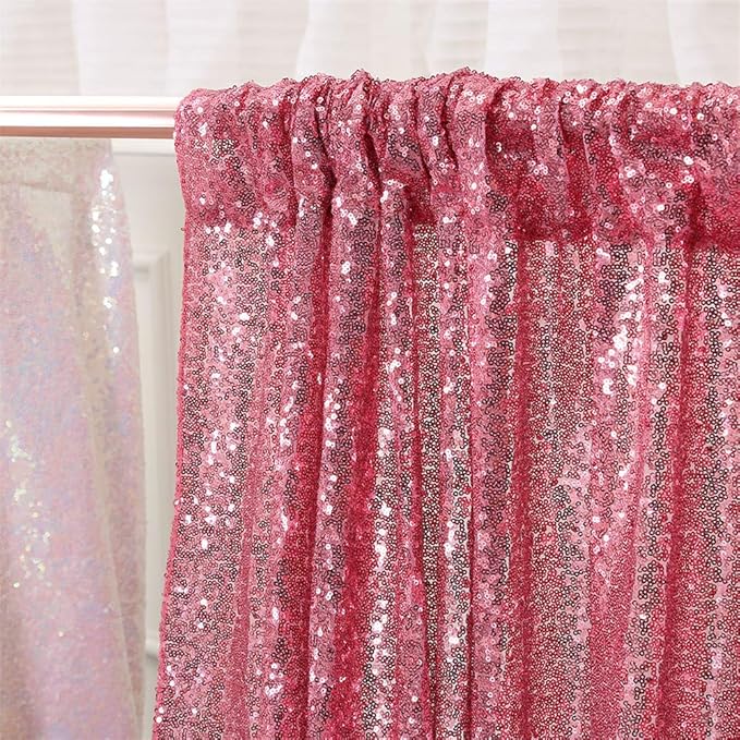 Eternal Beauty Fuchsia Pink Sequin Backdrop, 10x10 Ft Glitter Background Curtains for Shimmer Photography Party Wedding Birthday Back Drop Decor
