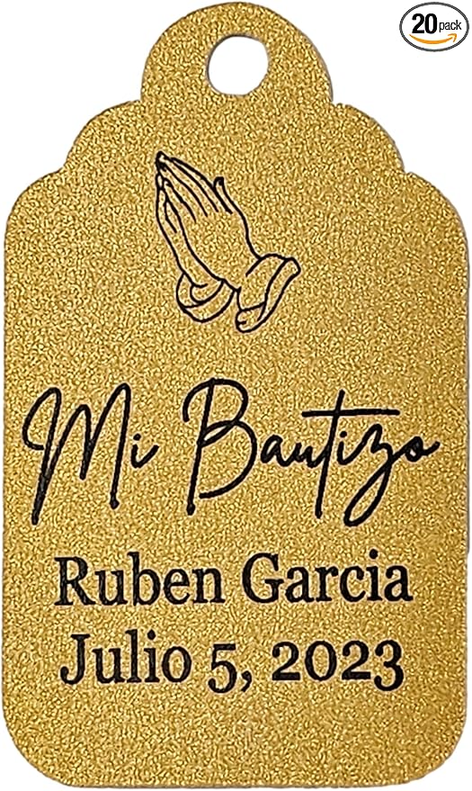 Mi Bautizo Baptism Christening Personalized Thank You Tags 20 pcs - More Colors Available (gold shimmer)