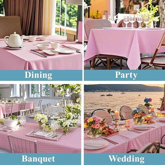 VidaFete Tablecloth 10 Pack 90 * 156inch Rectangle Table Cloth Polyester, Stain Wrinkle Resistant Polyester Dining Table Cover for Kitchen Dinning Party Wedding Rectangular Buffet Decoration(Pink)