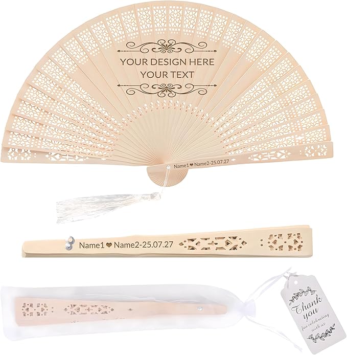 30 PCS Custom Fans Personalized Folding Fans for Line Dancing Wooden Hand Fan Wedding Favors Gift for Guests Personalized Fans for Events