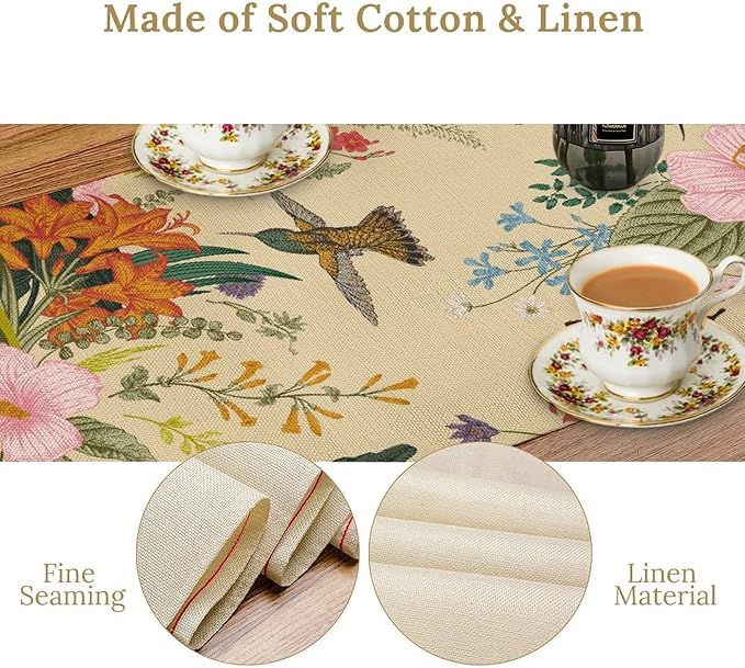 Brown Bird Floral Table Runner Spring Flower Kitchen Table Decoration Suitable for Family Dinner Decoration 13x60 Inch