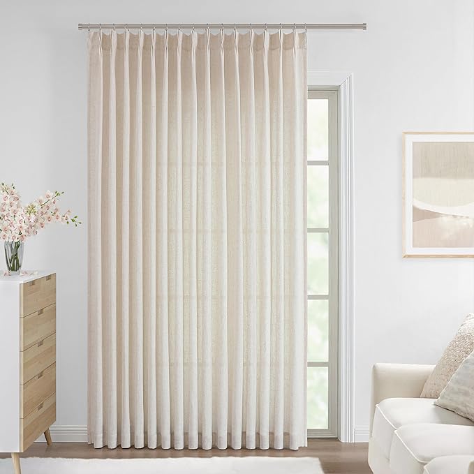 Vision Home Natural Pinch Pleated Semi Sheer Curtains Textured Linen Blended Light Filtering Window Curtains 84 inch for Living Room Bedroom Patio Pinch Pleat Drapes with Hooks 1 Panel 84" Wx84 L