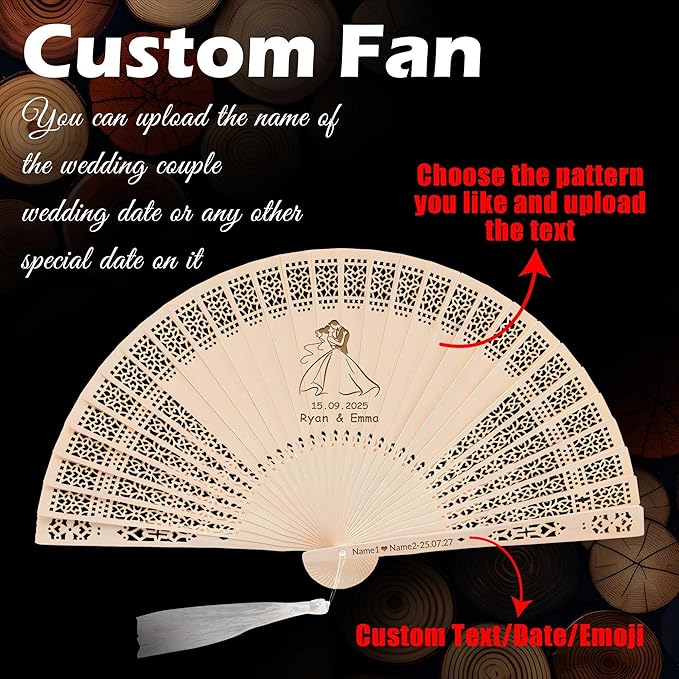 50 PCS Custom Fans Personalized Folding Fans for Line Dancing Wooden Hand Fan Wedding Favors Bulk Fans for Guests Party Event Use (Style08)