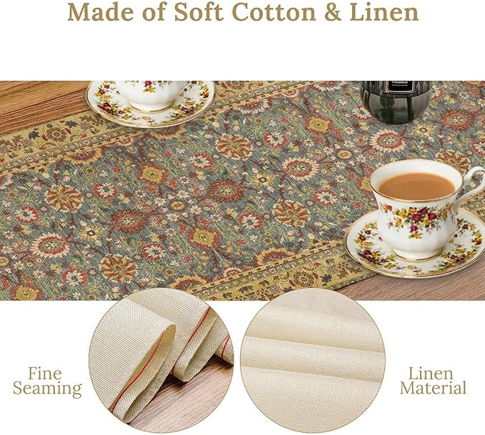 Boho Vintage Elegant Table Runner Farmhouse for Home Farmhouse Kitchen Table Dining Coffee Room Garden Party Wedding Decor 13x120in