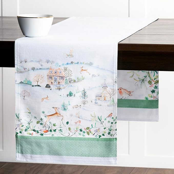 Maison d' Hermine Table Runner 100% Cotton Double Layer Table Runners 72 inches Long for Thanksgiving Christmas Decorations Home Kitchen Dining Party Wedding (Snowy World, 14.5" x 72")