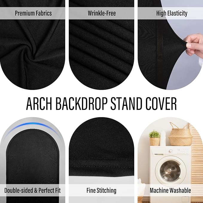 LEBENGURU Upgraded 6FT Wedding Arch Cover, Black Spandex Fitted Arch Backdrop Cover, Round Top Chiara Stand Covers for Birthday Party Baby Shower Banquet Balloon Décor