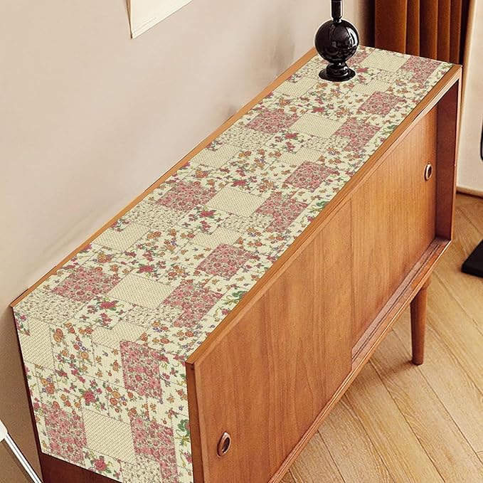 Boho Patchwork Table Runner, Vintage Farmhouse Colorful Wildflowers Bohemian Paisley Flower Table Center Decor for Home Kitchen Dining Patio Holiday Party Indoor Table Decorations, 13"x72" Inch