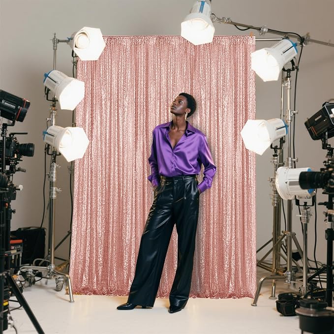 Rose Gold Sequin Backdrop Curtain 2 Pieces 2FTx8FT Glitter Photography Backdrop for Party Wedding Birthday Christmas Decorations