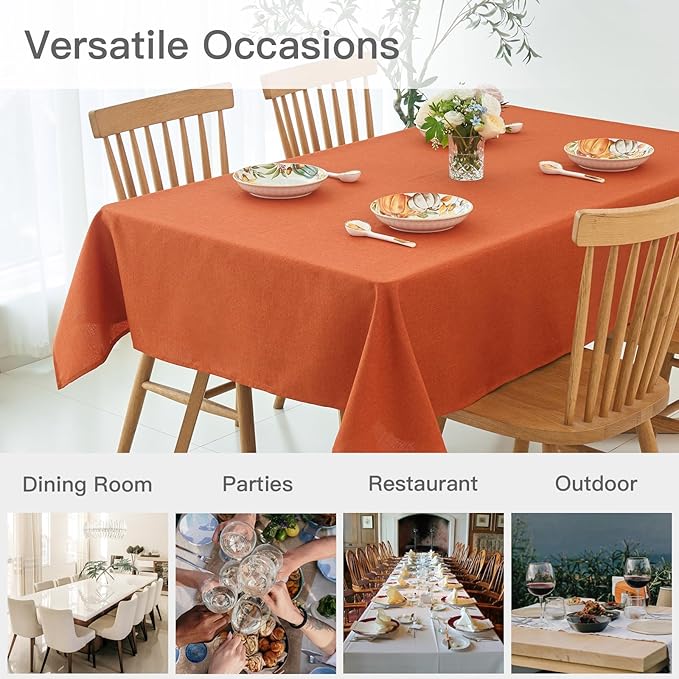maxmill Rectangle Linen Textured Tablecloth Spillproof Wrinkle Resistant Fall Table Cloth, Kitchen Dining Room Thanksgiving Decoration, Fabric Table Cover Halloween Tablecloths, 52 x 70 Inch, Rust