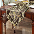 Dark Brown Coffee Table Runner Chenille Retro Golden Flowers 98 inches Long