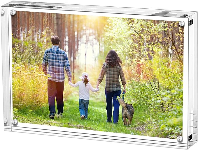 Boxalls 6x8 Inches Acrylic Picture Frame, Double Sided Clear Frameless Photo Frame with Magnetic Desktop Transparent