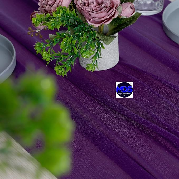 MDS Halloween Chiffon Table Runner - 15 Pack, 29 x 170 Inches, 14ft Each - Sheer Spooky Table Runners for Haunted House Parties, Trick-or-Treat Tables, Witchy Décor, Wedding & Events - Cadbury Purple